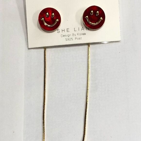 Sterling Smiley Face Gold Dangle Earrings (a)85 - Picture 7 of 10